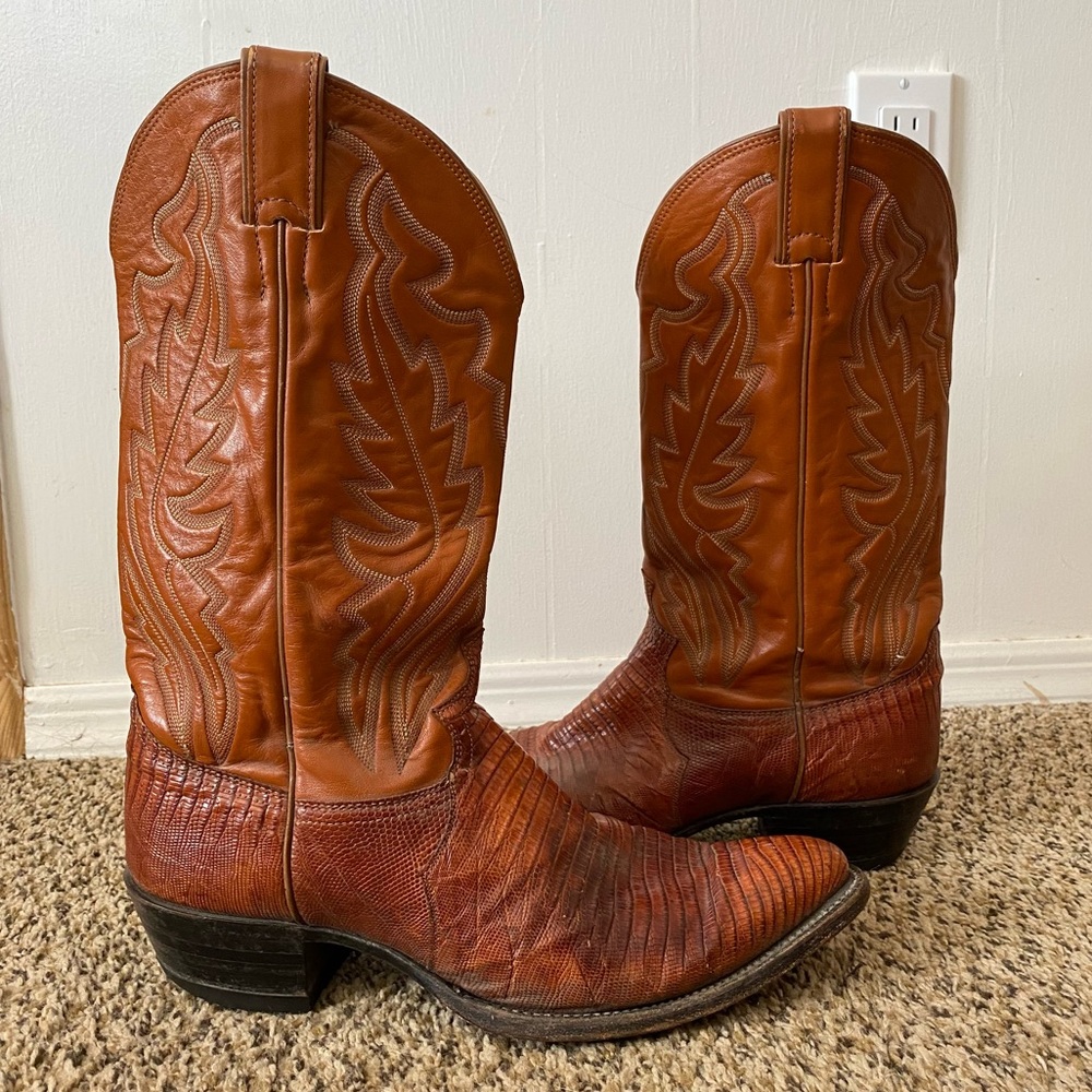 Justin Cognac Lizard Skin Cowboy Boots